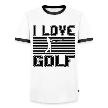 I love golf - Men's Ringer Shirt - white/black - Front - AI Model Female 172 light (172cm) & AI Model Male 178 dark (178cm)