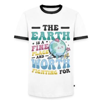 Die Erde, die es wert ist, für den Tag der Erde. - Männer Kontrast-T-Shirt - Weiß/Schwarz - Vorne - AI Model Female 172 light (172cm) & AI Model Male 178 dark (178cm)