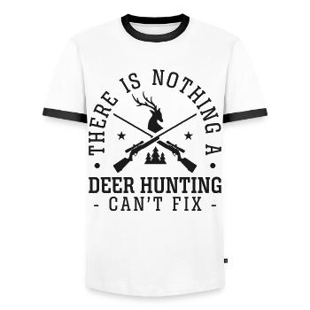 Buck Deer Hunting Hunter There Is - Men's Ringer Shirt - white/black - Front - AI Model Female 172 light (172cm) & AI Model Male 178 dark (178cm)