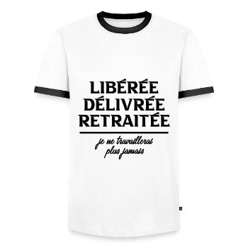 retraité je ne travaillerais plus jamais - T-shirt contrasté Homme - blanc/noir - Devant - AI Model Female 172 light (172cm) & AI Model Male 178 dark (178cm)