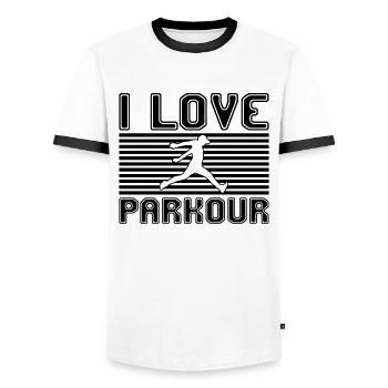 J’adore le parkour - T-shirt contrasté Homme - blanc/noir - Devant - AI Model Female 172 light (172cm) & AI Model Male 178 dark (178cm)