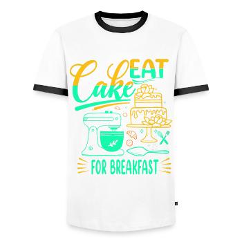 Mangez des gâteaux pour le petit-déjeuner pour les boulangers ou - T-shirt contrasté Homme - blanc/noir - Devant - AI Model Female 172 light (172cm) & AI Model Male 178 dark (178cm)