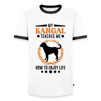 My Kangal teaches me how to enjoy life Kangal - Männer Kontrast-T-Shirt - Weiß/Schwarz - Vorne - AI Model Female 172 light (172cm) & AI Model Male 178 dark (178cm)
