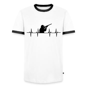Hunting Hunter Hunting Horn Hunting Game Wild Forest ForestEr - Men's Ringer Shirt - white/black - Front - AI Model Female 172 light (172cm) & AI Model Male 178 dark (178cm)