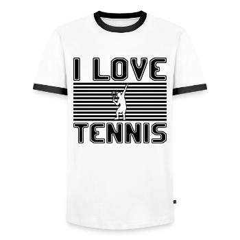 J’adore le tennis - T-shirt contrasté Homme - blanc/noir - Devant - AI Model Female 172 light (172cm) & AI Model Male 178 dark (178cm)