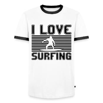 I love surfing - Men's Ringer Shirt - white/black - Front - AI Model Female 172 light (172cm) & AI Model Male 178 dark (178cm)