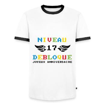 Niveau 17 débloqué joyeux anniversaire - T-shirt contrasté Homme - blanc/noir - Devant - AI Model Female 172 light (172cm) & AI Model Male 178 dark (178cm)