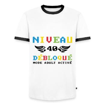 Niveau 40 débloqué mode adult activé - T-shirt contrasté Homme - blanc/noir - Devant - AI Model Female 172 light (172cm) & AI Model Male 178 dark (178cm)
