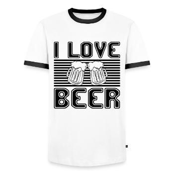 I love beer - Men's Ringer Shirt - white/black - Front - AI Model Female 172 light (172cm) & AI Model Male 178 dark (178cm)