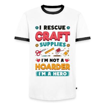 I Rescue Craft Supplies I'm Not A Hoarder Crafter - Men's Ringer Shirt - white/black - Front - AI Model Female 172 light (172cm) & AI Model Male 178 dark (178cm)