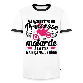 Moto Vélo Anniversaire Motocross Femme Idée Cadeau - T-shirt contrasté Homme - blanc/noir - Devant - AI Model Female 172 light (172cm) & AI Model Male 178 dark (178cm)