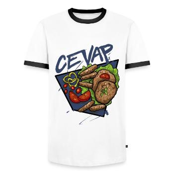 Cevap Serbian Grill Sausages Cevapi - Men's Ringer Shirt - white/black - Front - AI Model Female 172 light (172cm) & AI Model Male 178 dark (178cm)