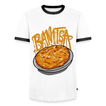 Banitsa Plat de pâtisserie traditionnelle Banitsa - T-shirt contrasté Homme - blanc/noir - Devant - AI Model Female 172 light (172cm) & AI Model Male 178 dark (178cm)