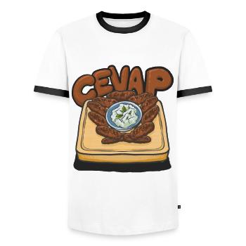 Cevap Serbian Grill Sausages Cevapi - Men's Ringer Shirt - white/black - Front - AI Model Female 172 light (172cm) & AI Model Male 178 dark (178cm)