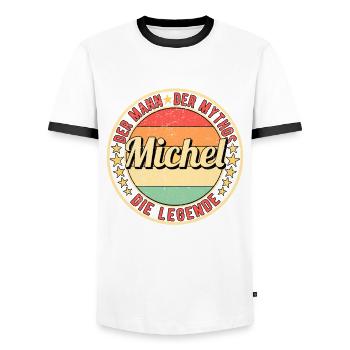 Michel Der Mann Der Mythos Die Legende - Männer Kontrast-T-Shirt - Weiß/Schwarz - Vorne - AI Model Female 172 light (172cm) & AI Model Male 178 dark (178cm)