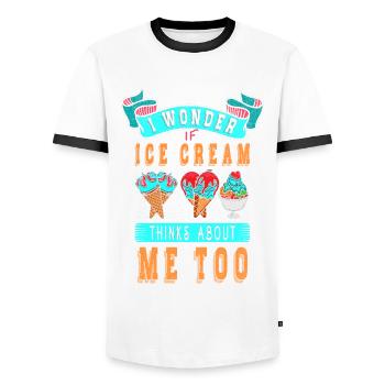 Je me demande si Ice Cream for Frozen et moi - T-shirt contrasté Homme - blanc/noir - Devant - AI Model Female 172 light (172cm) & AI Model Male 178 dark (178cm)