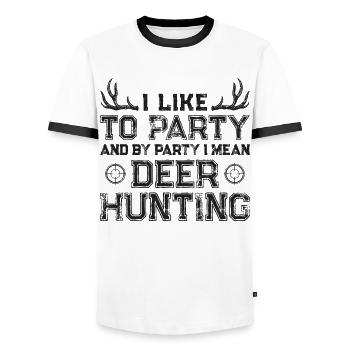 Chasseur de cerfs buck que j’aime - T-shirt contrasté Homme - blanc/noir - Devant - AI Model Female 172 light (172cm) & AI Model Male 178 dark (178cm)