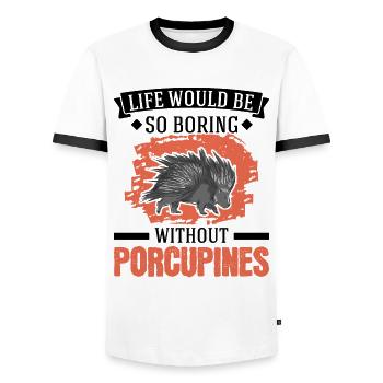 Porc-épic Cadeau Porc-épic - T-shirt contrasté Homme - blanc/noir - Devant - AI Model Female 172 light (172cm) & AI Model Male 178 dark (178cm)