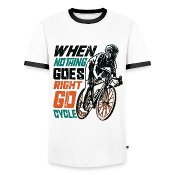 When Nothing Goes Right, Go Cycle, Cycling. - Men's Ringer Shirt - white/black - Front - AI Model Female 172 light (172cm) & AI Model Male 178 dark (178cm)