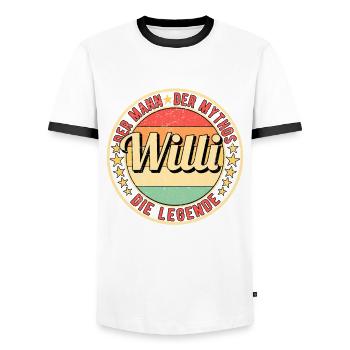 Willi Der Mann Der Mythos Die Legende - Männer Kontrast-T-Shirt - Weiß/Schwarz - Vorne - AI Model Female 172 light (172cm) & AI Model Male 178 dark (178cm)