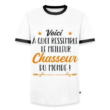Voici à quoi ressemble le chasseur du monde - T-shirt contrasté Homme - blanc/noir - Devant - AI Model Female 172 light (172cm) & AI Model Male 178 dark (178cm)