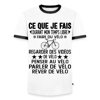 Ce Que Je Fais Pendant Mon Temps Libre Vélo - T-shirt contrasté Homme - blanc/noir - Devant - AI Model Female 172 light (172cm) & AI Model Male 178 dark (178cm)