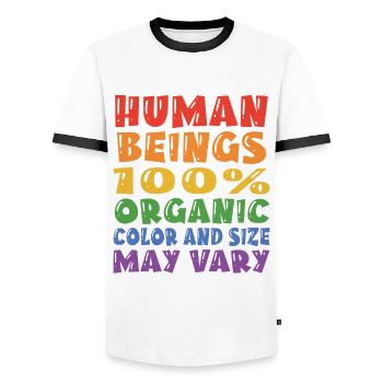 Human Beings 100% Organic Colors And Sizes May Var - Männer Kontrast-T-Shirt - Weiß/Schwarz - Vorne - AI Model Female 172 light (172cm) & AI Model Male 178 dark (178cm)