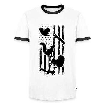 Squirrel US Flag Squirrel American - Men's Ringer Shirt - white/black - Front - AI Model Female 172 light (172cm) & AI Model Male 178 dark (178cm)