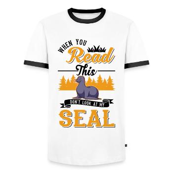 Seal Gift Sea Lion Seal - Men's Ringer Shirt - white/black - Front - AI Model Female 172 light (172cm) & AI Model Male 178 dark (178cm)