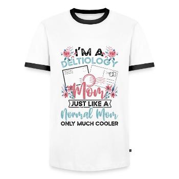 Deltiology Mom Collectionneur de cartes postales pour Deltiologistes - T-shirt contrasté Homme - blanc/noir - Devant - AI Model Female 172 light (172cm) & AI Model Male 178 dark (178cm)