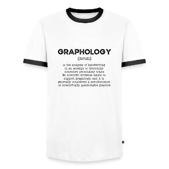 Handwriting Reader Handwriting Reading Funny - Men's Ringer Shirt - white/black - Front - AI Model Female 172 light (172cm) & AI Model Male 178 dark (178cm)