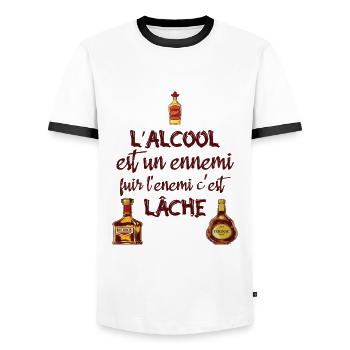 L'alcool est un ennemi - T-shirt contrasté Homme - blanc/noir - Devant - AI Model Female 172 light (172cm) & AI Model Male 178 dark (178cm)