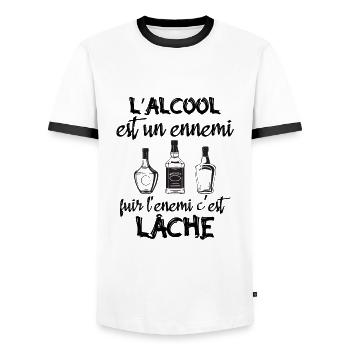 L'alcool est un ennemi - T-shirt contrasté Homme - blanc/noir - Devant - AI Model Female 172 light (172cm) & AI Model Male 178 dark (178cm)