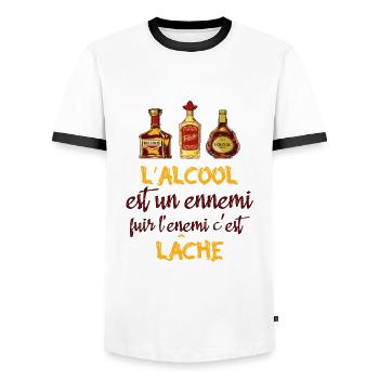 L'alcool est un ennemi - T-shirt contrasté Homme - blanc/noir - Devant - AI Model Female 172 light (172cm) & AI Model Male 178 dark (178cm)