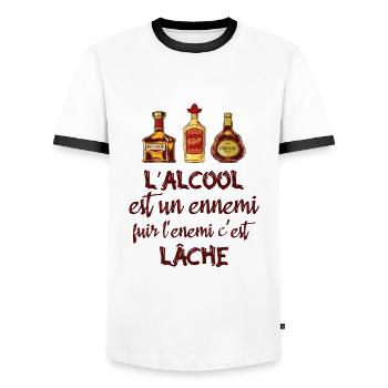 L'alcool est un ennemi - T-shirt contrasté Homme - blanc/noir - Devant - AI Model Female 172 light (172cm) & AI Model Male 178 dark (178cm)