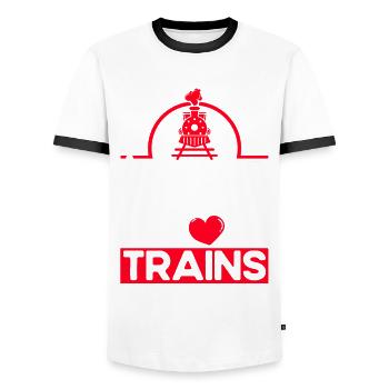 Modellbahn Zug Lokomotiven Geschenk - Männer Kontrast-T-Shirt - Weiß/Schwarz - Vorne - AI Model Female 172 light (172cm) & AI Model Male 178 dark (178cm)