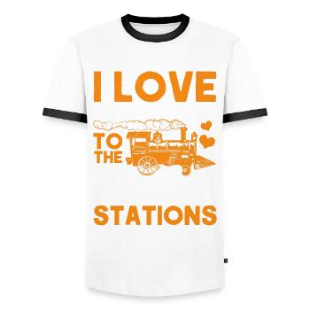 Modellbahn Zug Lokomotiven Geschenk - Männer Kontrast-T-Shirt - Weiß/Schwarz - Vorne - AI Model Female 172 light (172cm) & AI Model Male 178 dark (178cm)