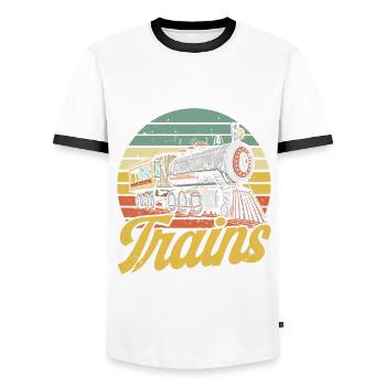 Modellbahn Zug Lokomotiven Geschenk - Männer Kontrast-T-Shirt - Weiß/Schwarz - Vorne - AI Model Female 172 light (172cm) & AI Model Male 178 dark (178cm)