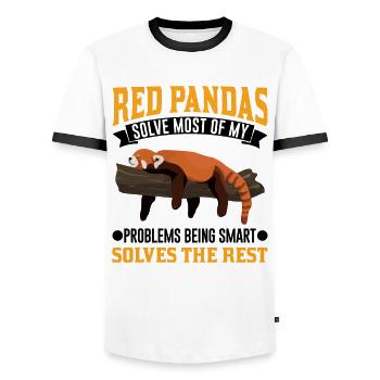 Panda Rouge Cadeau Chat Ours Panda Rouge - T-shirt contrasté Homme - blanc/noir - Devant - AI Model Female 172 light (172cm) & AI Model Male 178 dark (178cm)