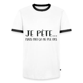 je pète mais moi ça ne pue pas - T-shirt contrasté Homme - blanc/noir - Devant - AI Model Female 172 light (172cm) & AI Model Male 178 dark (178cm)