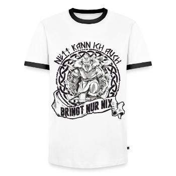 Wikinger Spruch Nett kann ich auch bringt nur nix - Männer Kontrast-T-Shirt - Weiß/Schwarz - Vorne - AI Model Female 172 light (172cm) & AI Model Male 178 dark (178cm)