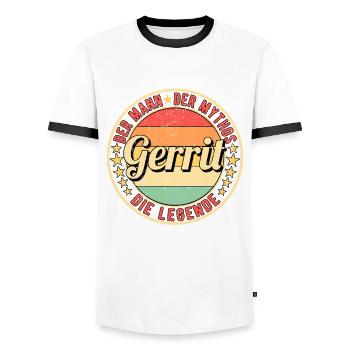 Gerrit Der Mann Der Mythos Die Legende - Männer Kontrast-T-Shirt - Weiß/Schwarz - Vorne - AI Model Female 172 light (172cm) & AI Model Male 178 dark (178cm)