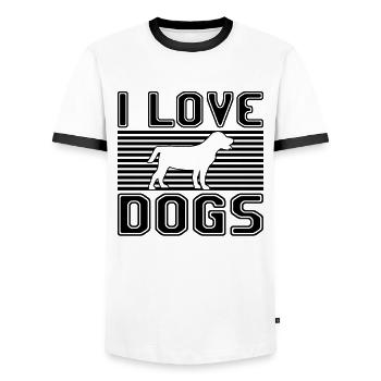 I love dogs - Men's Ringer Shirt - white/black - Front - AI Model Female 172 light (172cm) & AI Model Male 178 dark (178cm)