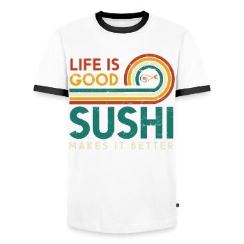 La vie est bonne Les sushis le rendent meilleur pour les sushis - T-shirt contrasté Homme - blanc/noir - Devant - AI Model Female 172 light (172cm) & AI Model Male 178 dark (178cm)