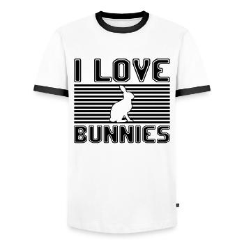 I love bunnies - Men's Ringer Shirt - white/black - Front - AI Model Female 172 light (172cm) & AI Model Male 178 dark (178cm)