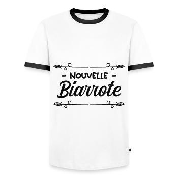 Nouvelle Biarrote - Idée cadeau bébé - T-shirt contrasté Homme - blanc/noir - Devant - AI Model Female 172 light (172cm) & AI Model Male 178 dark (178cm)