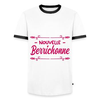 Nouvelle Berrichonne. - T-shirt contrasté Homme - blanc/noir - Devant - AI Model Female 172 light (172cm) & AI Model Male 178 dark (178cm)