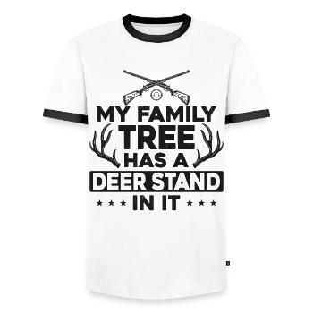Buck Deer Hunting Hunter My Family - Men's Ringer Shirt - white/black - Front - AI Model Female 172 light (172cm) & AI Model Male 178 dark (178cm)