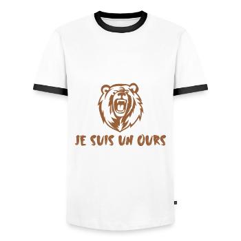 Je suis un ours - T-shirt contrasté Homme - blanc/noir - Devant - AI Model Female 172 light (172cm) & AI Model Male 178 dark (178cm)