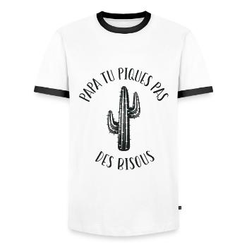 Papa tu piques, pas de bisous ! - T-shirt contrasté Homme - blanc/noir - Devant - AI Model Female 172 light (172cm) & AI Model Male 178 dark (178cm)